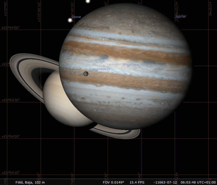 A 13683 évvel ezelőtti Jupiter - Szaturnusz takarás -- Stellarium képernyőfotó