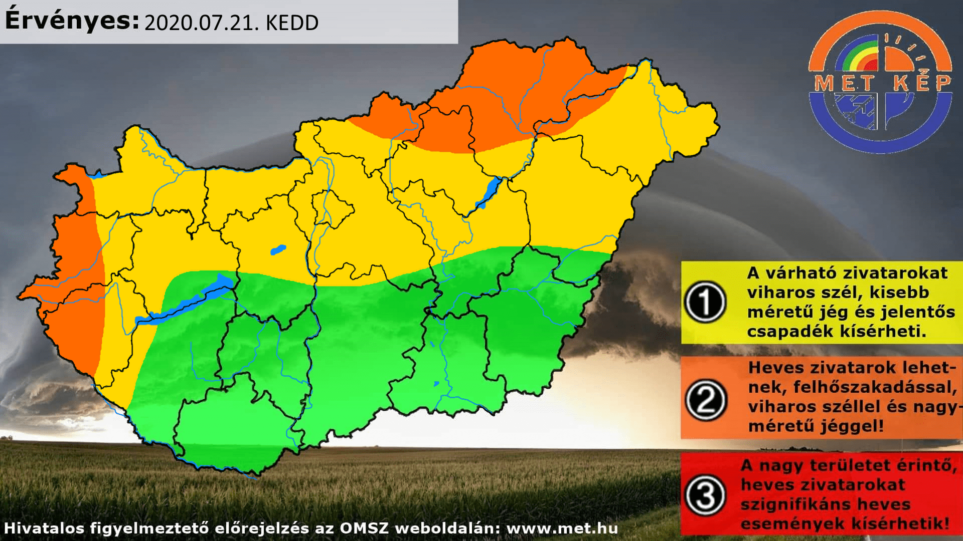 A zivatarok várható térbeli elhelyezkedése, megoszlása.