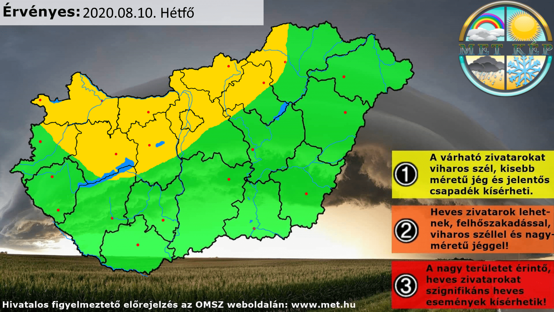 Figyelmeztető előrejelzés, itt lehetnek zivatarok!