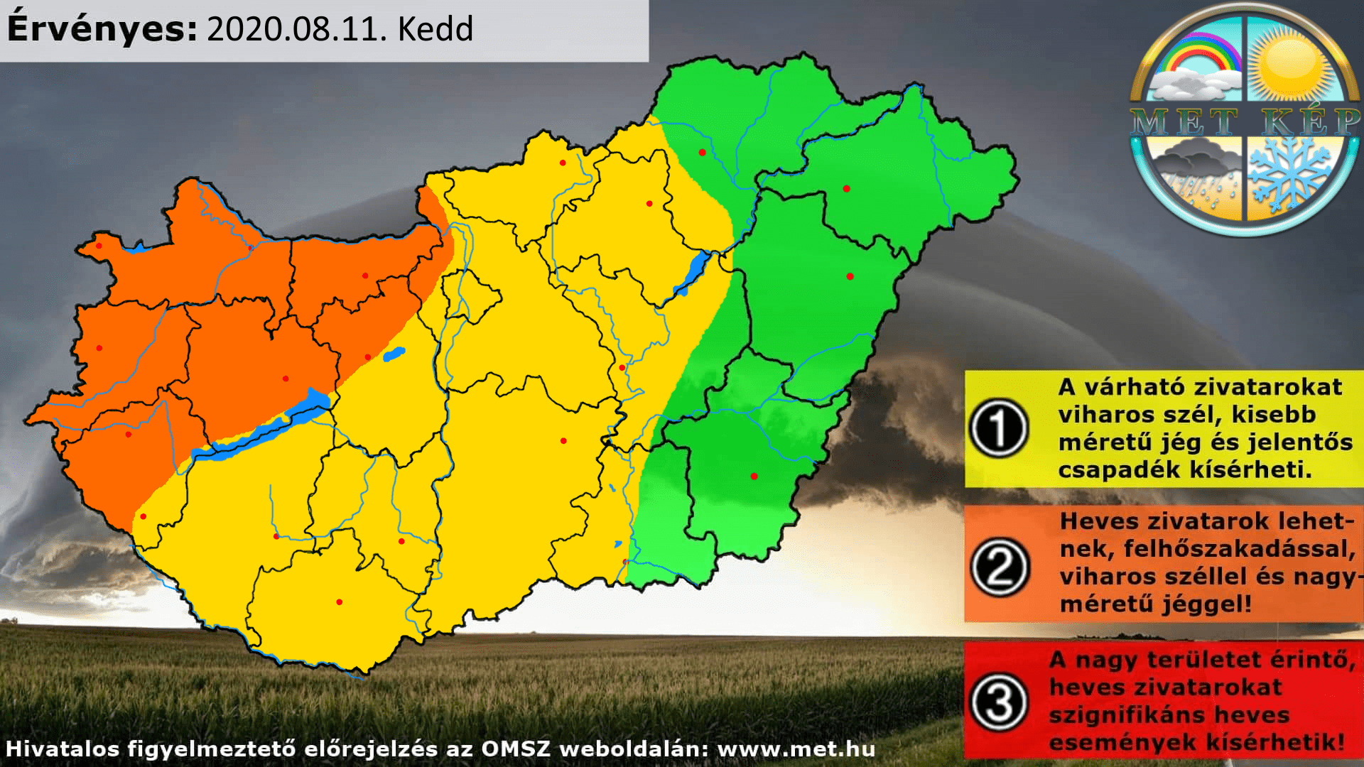 Figyelmeztető előrejelzés: intenzív zivatarok, jégeső, felhőszakadás, és viharos szél várható!