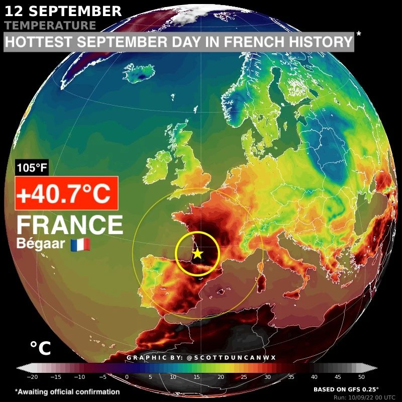 Forróság Franciaországban, közel  41 fok volt tegnap Bégaar állomásán - Holnapra elér minket is ez a meleg légtömeg 1