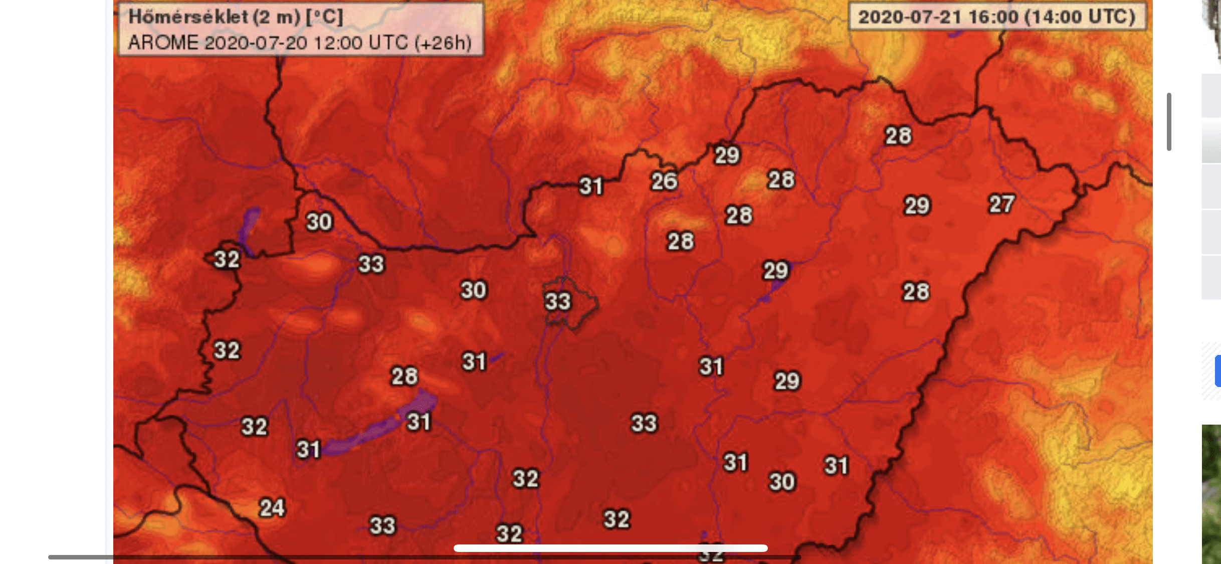 Várható csúcshőmérséklet az országban.