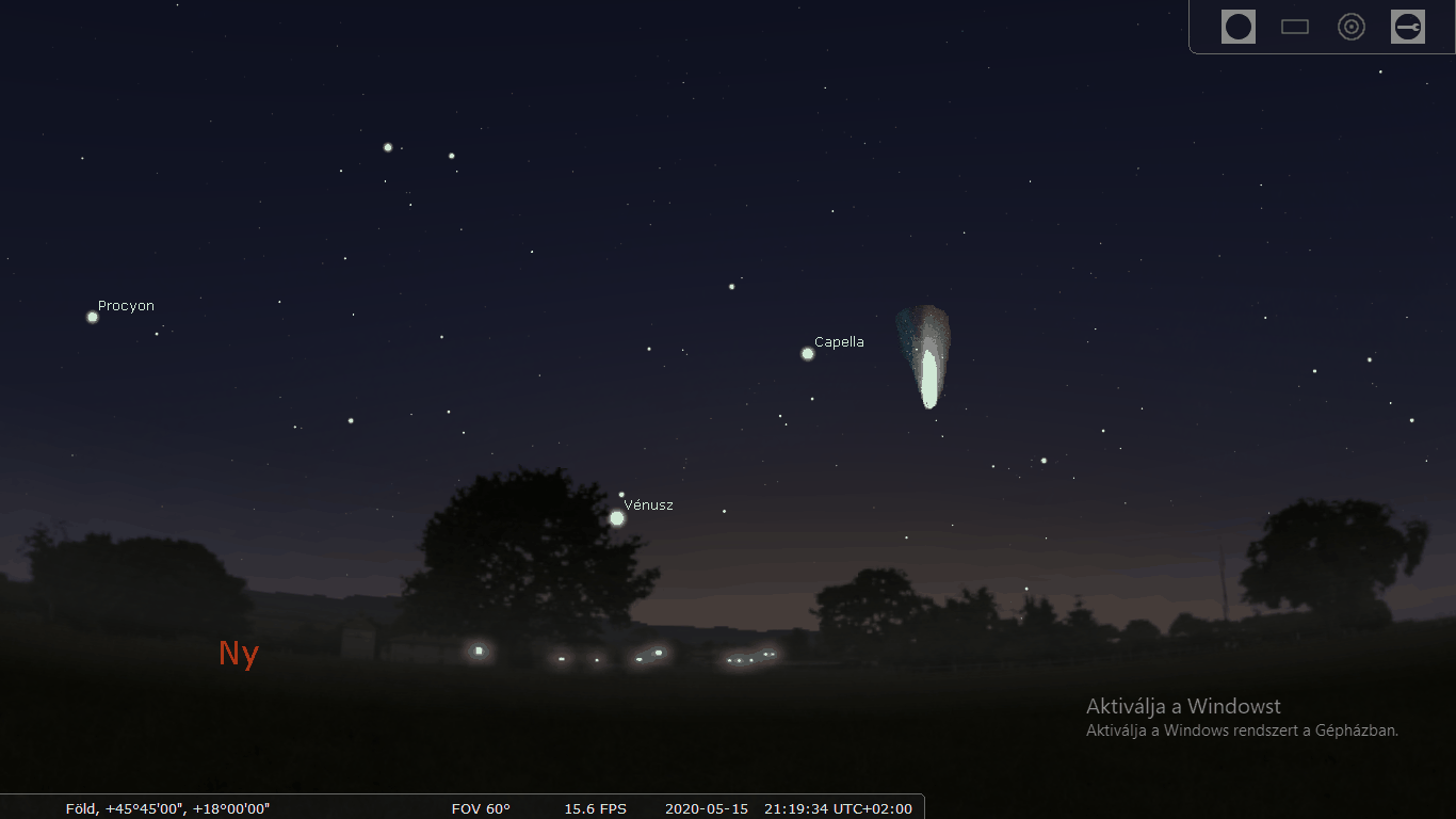 Az ATLAS üstökös látszó helye az éjszakai égbolton, május közepén