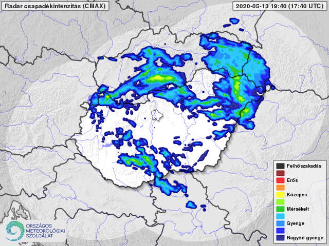 Záporok, zivatarok a radarképen
