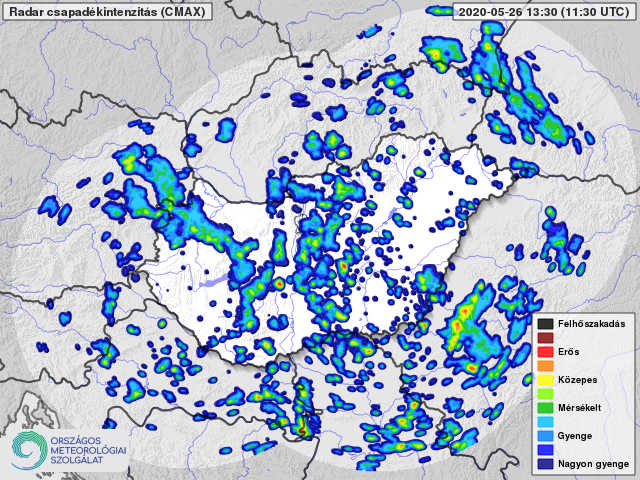 Záporok, és zivatarok a radarképen