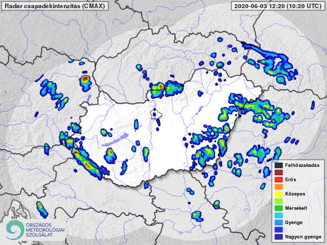 Záporok, zivatarok a radarképen.