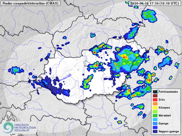 Záporok, és zivatarok a radarképen
