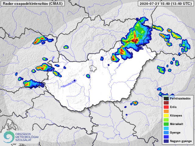 Zivatarok a radaron, az intenzitás miatt feltételezhetően jégesővel, felhőszakadással járnak!