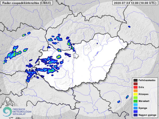 Zivatar alakult ki, a radarjel alapján mérsékelt csapadékkal jelenleg