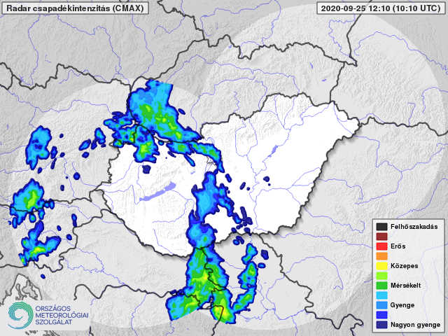 A reggeli, délelőtti csapadékmező maradványai a radaron