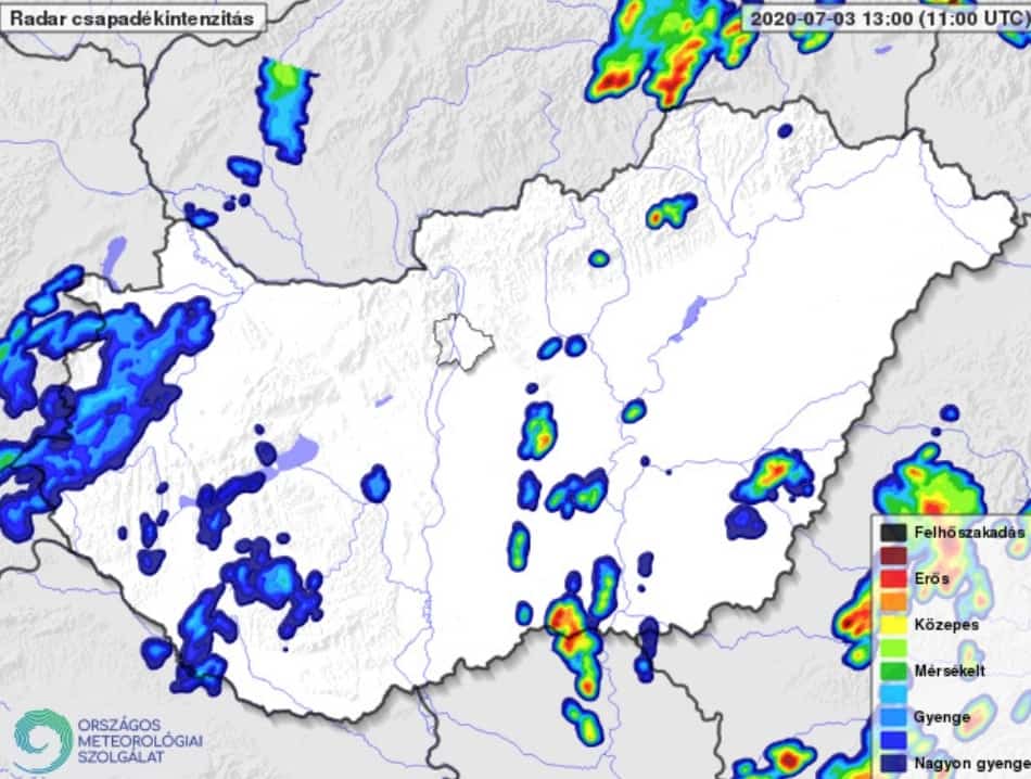 A vihar, amely a felhőszakadást okozta, az OMSZ térképén!