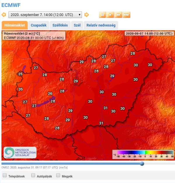 A hidegfront után lassú visszarendeződés, hétvégén akár 30 fokos maximum hőmérséklet.