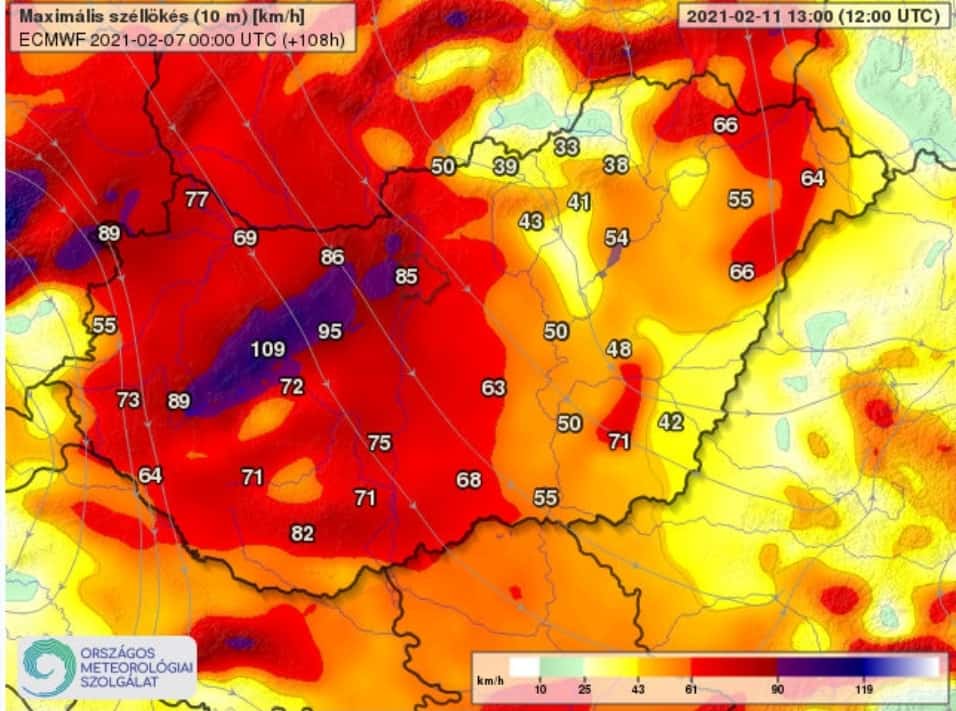 110km/h szélvihar