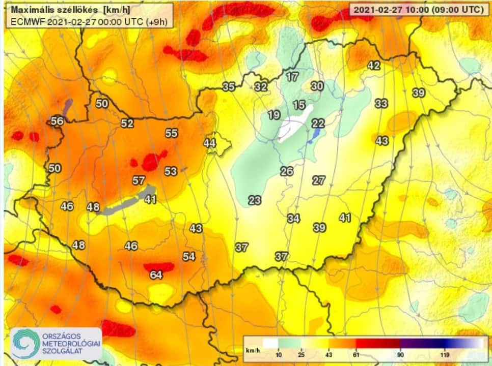 Front viharos szél lehűlés