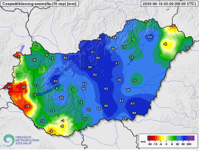 Az ország középső részén kiemelkedően sok eső esett, az ilyenkor megszokotthoz képest!