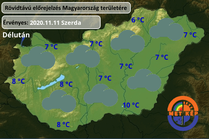 Rövidtávú időjárás előrejelzés.
Holnapi időjárás. 2020.11.11. délután.