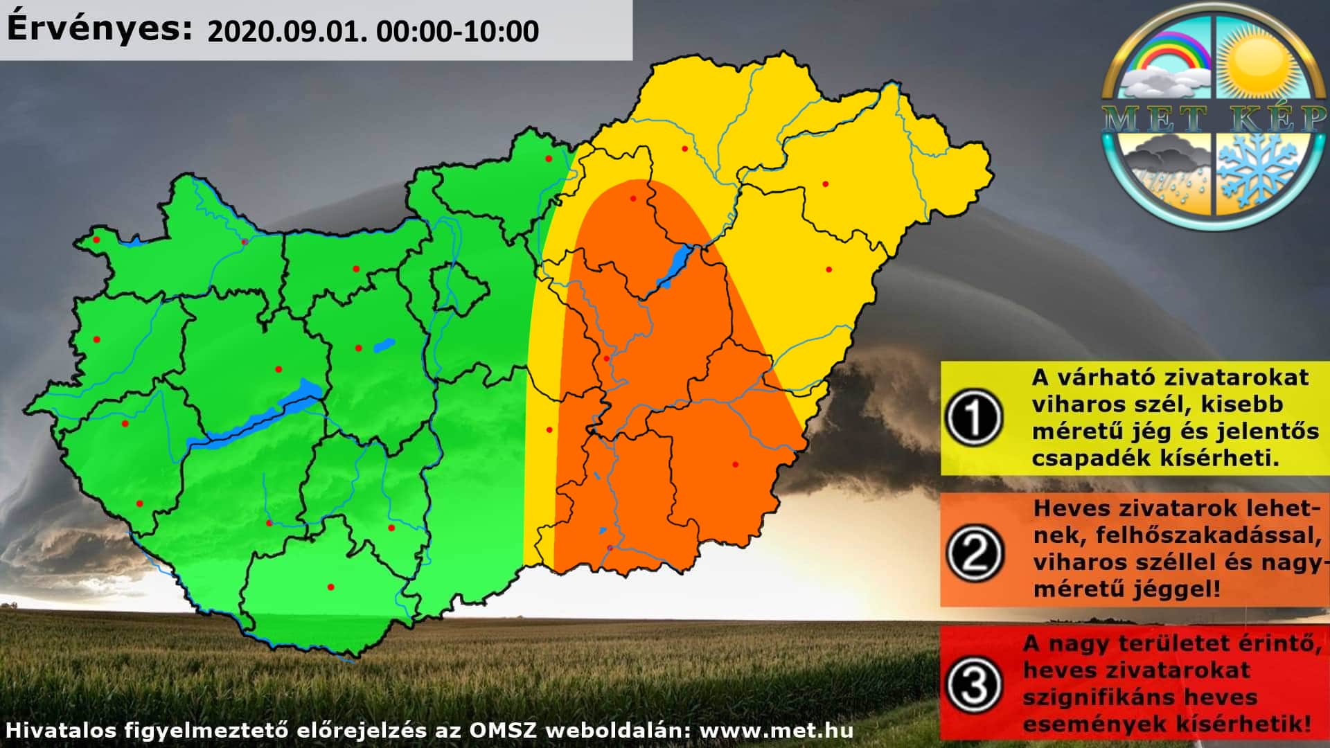 Zivatarrendszer várható kiterjedése 2020.09.01-én