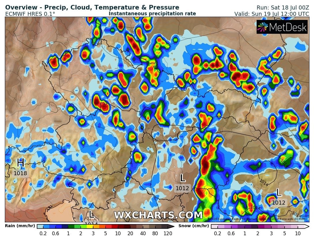 Heves zivatarok kialakulását vetíti előre az ECMWF előrejelzése