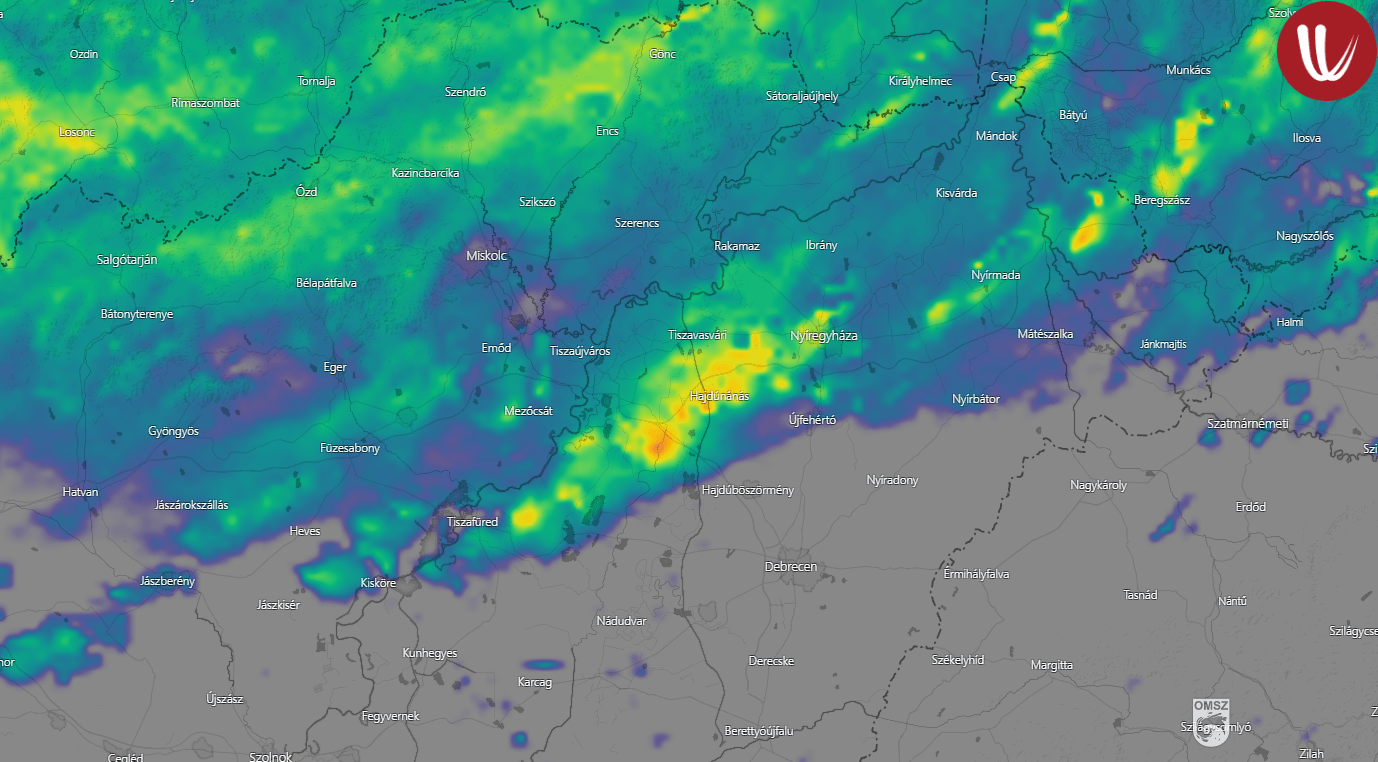 Záporok, zivatarok a radarképen.