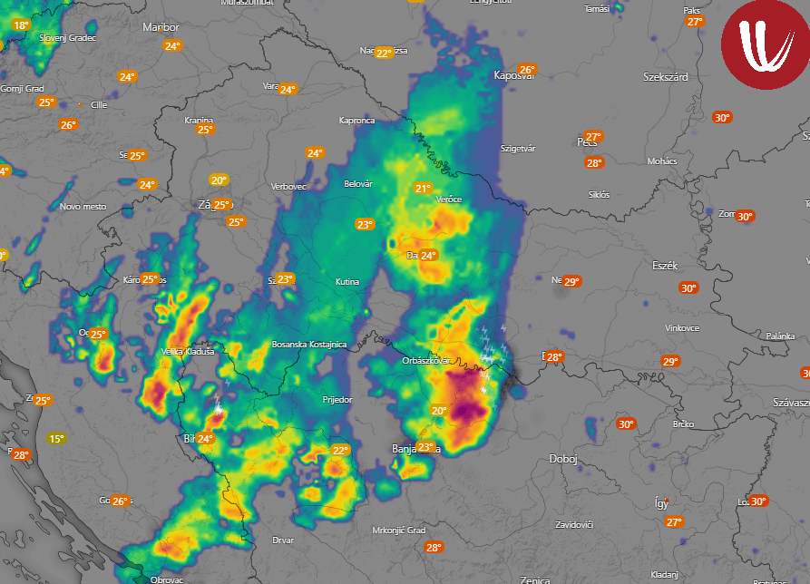 Heves zivatarok a radarképen