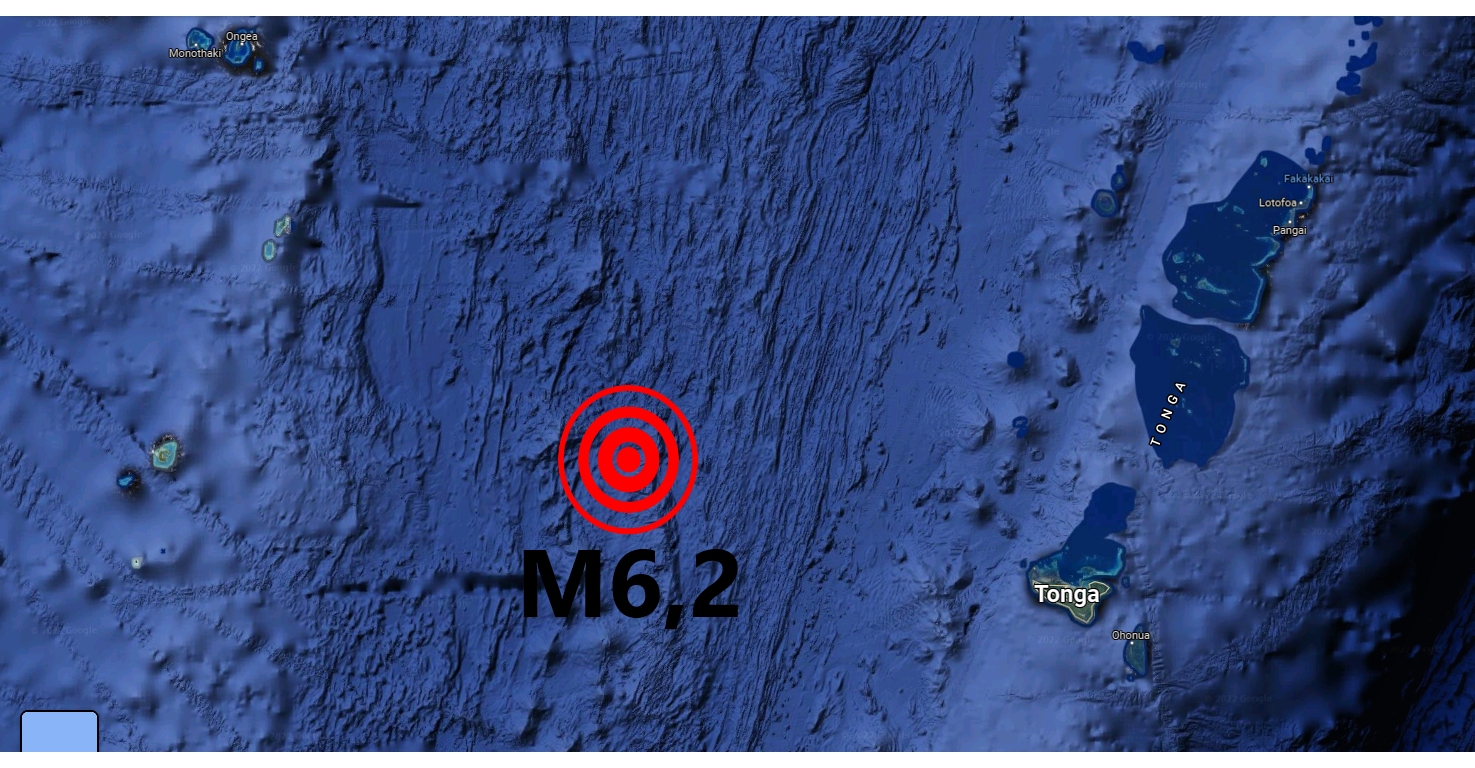 Nagy erejű (6,2-es) földrengés Tonga közelében!