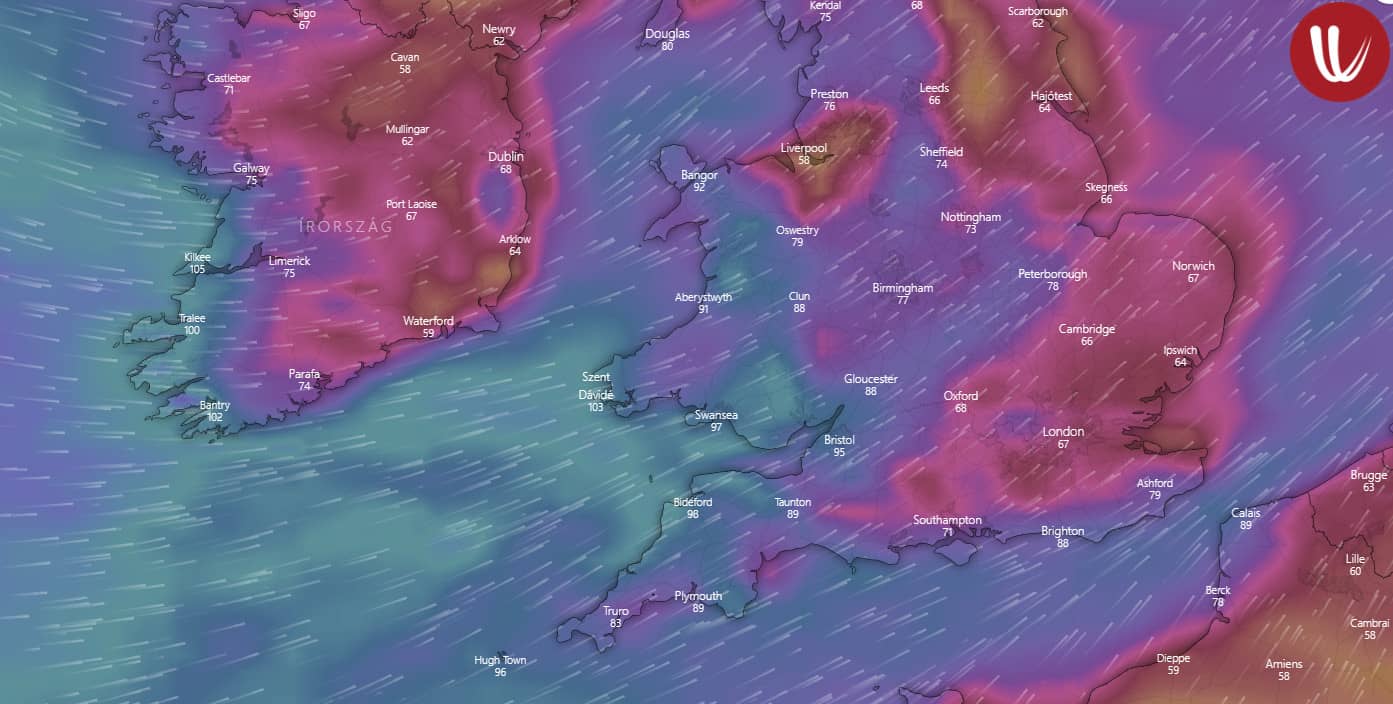 100km/h körüli széllel csap le a "karácsonyi" vihar Írországra, és Nagy-Britanniára! 2