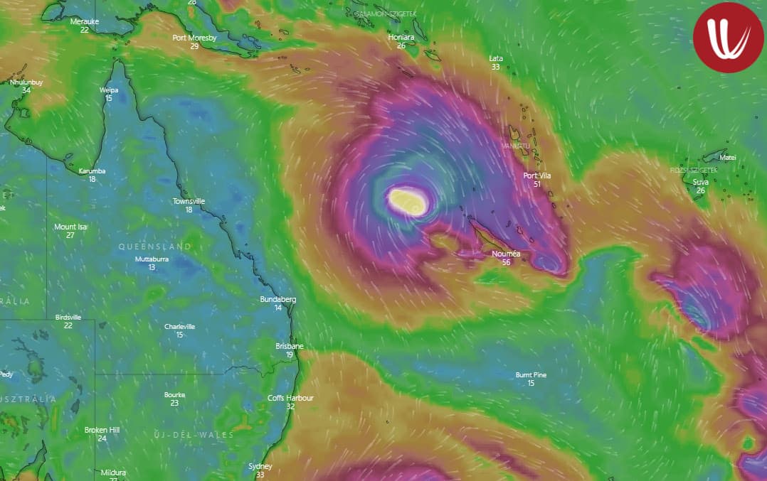 A Niran trópusi ciklon Új-kaledónia fölé ér, Ausztrália keleti partvidéke közelében.